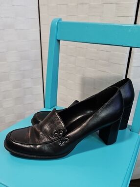 croft & barrow Black Leather Block Heel Loafers
